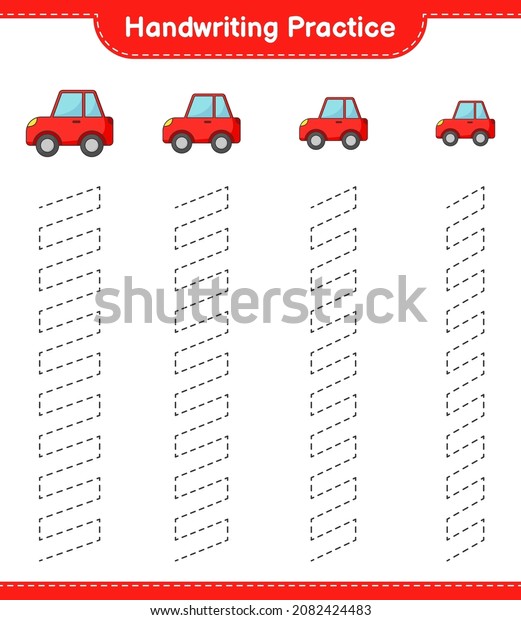 Handwriting\
practice. Tracing lines of Car. Educational children game,\
printable worksheet, vector\
illustration