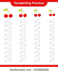 Handschriftübungen. Rennstrecken von Tscherry. Kinderspiel, druckbares Arbeitsblatt, Vektorgrafik