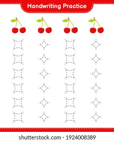 Handwriting practice. Tracing lines of Cherry. Educational children game, printable worksheet, vector illustration