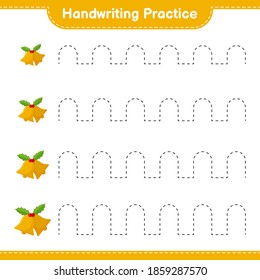 Handwriting practice. Tracing lines of Christmas Bell. Educational children game, printable worksheet, vector illustration