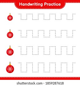 Handwriting practice. Tracing lines of Christmas Balls. Educational children game, printable worksheet, vector illustration