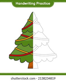 Handwriting practice. Tracing lines of Christmas Tree. Educational children game, printable worksheet, vector illustration