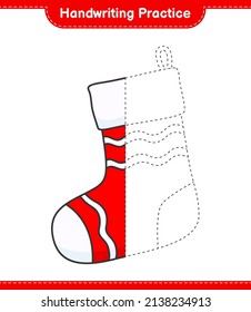 Handwriting practice. Tracing lines of Christmas Sock. Educational children game, printable worksheet, vector illustration
