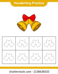 Práctica de escritura a mano. Rastreo de líneas de la Campana de Navidad. Juego infantil educativo, hoja de cálculo imprimible, ilustración vectorial