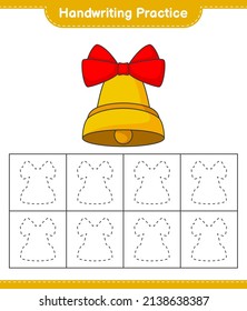 Práctica de escritura a mano. Rastreo de líneas de la Campana de Navidad. Juego infantil educativo, hoja de cálculo imprimible, ilustración vectorial
