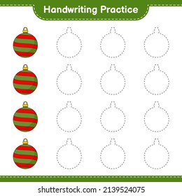 Handwriting practice. Tracing lines of Christmas Ball. Educational children game, printable worksheet, vector illustration