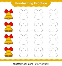 Práctica de escritura a mano. Rastreo de líneas de la Campana de Navidad. Juego infantil educativo, hoja de cálculo imprimible, ilustración vectorial