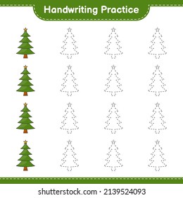 Handwriting practice. Tracing lines of Christmas Tree. Educational children game, printable worksheet, vector illustration