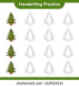 Práctica de escritura a mano. Rastreo de líneas del árbol de Navidad. Juego infantil educativo, hoja de cálculo imprimible, ilustración vectorial