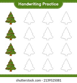 Handwriting practice. Tracing lines of Christmas Tree. Educational children game, printable worksheet, vector illustration