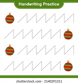 Handwriting practice. Tracing lines of Christmas Ball. Educational children game, printable worksheet, vector illustration