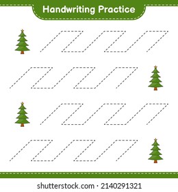 Handwriting practice. Tracing lines of Christmas Tree. Educational children game, printable worksheet, vector illustration