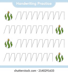 Handwriting practice. Tracing lines of Christmas Ball. Educational children game, printable worksheet, vector illustration