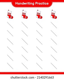 Handwriting practice. Tracing lines of Christmas Sock. Educational children game, printable worksheet, vector illustration