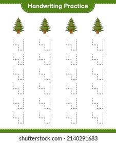 Handwriting practice. Tracing lines of Christmas Tree. Educational children game, printable worksheet, vector illustration