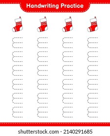 Práctica de escritura a mano. Rastreo de líneas del muelle de Navidad. Juego infantil educativo, hoja de cálculo imprimible, ilustración vectorial