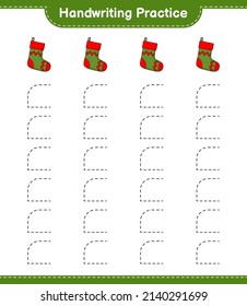 Handwriting practice. Tracing lines of Christmas Sock. Educational children game, printable worksheet, vector illustration