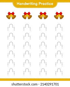 Práctica de escritura a mano. Rastreo de líneas de la Campana de Navidad. Juego infantil educativo, hoja de cálculo imprimible, ilustración vectorial