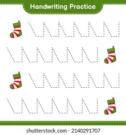 Handwriting practice. Tracing lines of Christmas Sock. Educational children game, printable worksheet, vector illustration