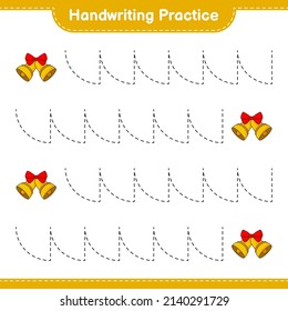 Práctica de escritura a mano. Rastreo de líneas de la Campana de Navidad. Juego infantil educativo, hoja de cálculo imprimible, ilustración vectorial