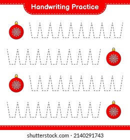 Handwriting practice. Tracing lines of Christmas Ball. Educational children game, printable worksheet, vector illustration