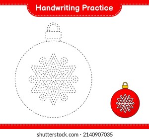 Práctica de escritura a mano. Rastreo de líneas de la pelota de Navidad. Juego infantil educativo, hoja de cálculo imprimible, ilustración vectorial