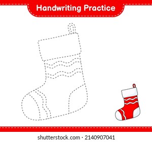 Handwriting practice. Tracing lines of Christmas Sock. Educational children game, printable worksheet, vector illustration