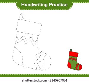 Handwriting practice. Tracing lines of Christmas Sock. Educational children game, printable worksheet, vector illustration