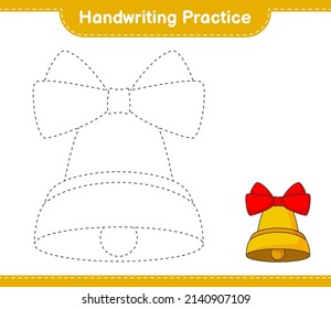 Práctica de escritura a mano. Rastreo de líneas de la Campana de Navidad. Juego infantil educativo, hoja de cálculo imprimible, ilustración vectorial