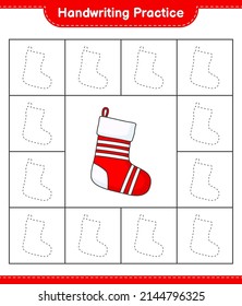 Handwriting practice. Tracing lines of Christmas Sock. Educational children game, printable worksheet, vector illustration