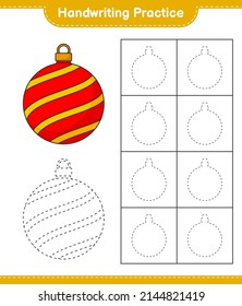 Handwriting practice. Tracing lines of Christmas Ball. Educational children game, printable worksheet, vector illustration