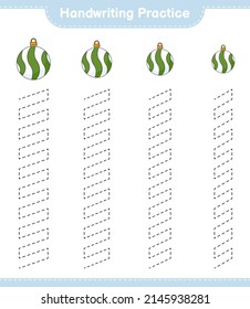 Práctica de escritura a mano. Rastreo de líneas de la pelota de Navidad. Juego infantil educativo, hoja de cálculo imprimible, ilustración vectorial