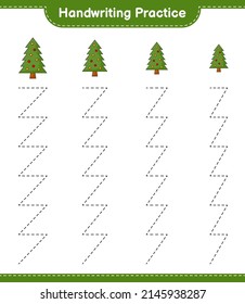 Handwriting practice. Tracing lines of Christmas Tree. Educational children game, printable worksheet, vector illustration