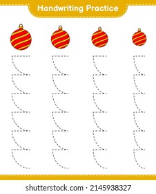 Handwriting practice. Tracing lines of Christmas Ball. Educational children game, printable worksheet, vector illustration