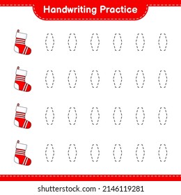 Handwriting practice. Tracing lines of Christmas Sock. Educational children game, printable worksheet, vector illustration