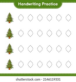 Práctica de escritura a mano. Rastreo de líneas del árbol de Navidad. Juego infantil educativo, hoja de cálculo imprimible, ilustración vectorial
