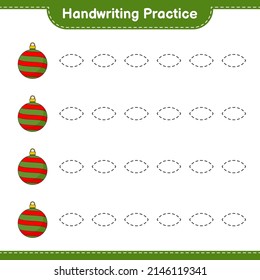 Handschriftübungen. Trainingslinien des Weihnachtsballes. Kinderspiel, druckbares Arbeitsblatt, Vektorgrafik