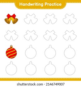 Handwriting practice. Tracing lines of Christmas Ball and Christmas Bell. Educational children game, printable worksheet, vector illustration