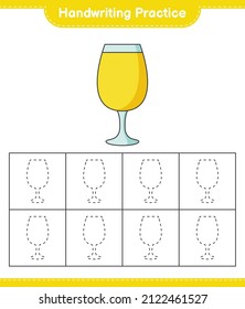 Práctica de escritura a mano. Rastreo de líneas de cóctel. Juego infantil educativo, hoja de cálculo imprimible, ilustración vectorial