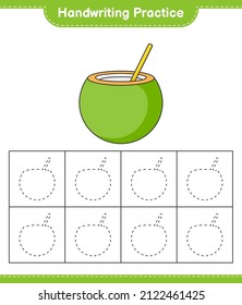 Handwriting practice. Tracing lines of Coconut. Educational children game, printable worksheet, vector illustration