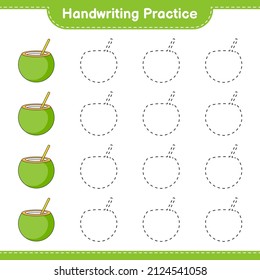 Práctica de escritura a mano. Rastreo de líneas de coco. Juego infantil educativo, hoja de cálculo imprimible, ilustración vectorial