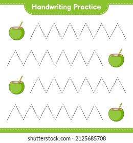 Handwriting practice. Tracing lines of Coconut. Educational children game, printable worksheet, vector illustration