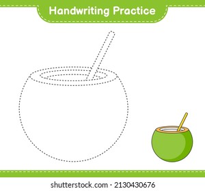 Handwriting practice. Tracing lines of Coconut. Educational children game, printable worksheet, vector illustration