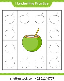 Handwriting practice. Tracing lines of Coconut. Educational children game, printable worksheet, vector illustration