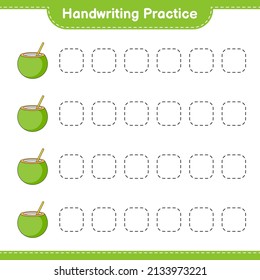 Handwriting practice. Tracing lines of Coconut. Educational children game, printable worksheet, vector illustration