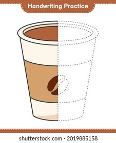 Handschriftübungen. Rennstrecken des Coffee Cup. Kinderspiel, druckbares Arbeitsblatt, Vektorgrafik