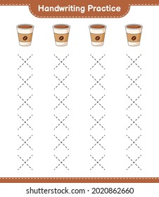 Handwriting practice. Tracing lines of Coffee Cup. Educational children game, printable worksheet, vector illustration