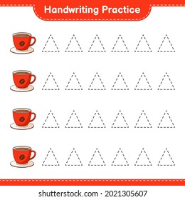 Handwriting practice. Tracing lines of Coffee Cup. Educational children game, printable worksheet, vector illustration