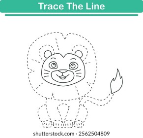 Handwriting Practice. Tracing lines and coloring lions for children. Vector Illustration