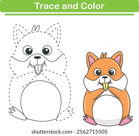 Handwriting Practice. Tracing lines and coloring hamsters for children. Vector Illustration